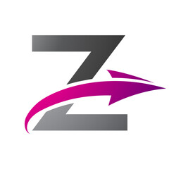 Magenta and Black Uppercase Letter Z Icon with an Arrow