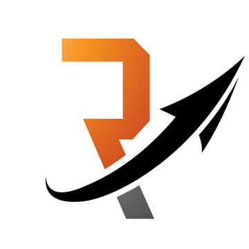 Orange and Black Futuristic Letter R Icon with an Arrow