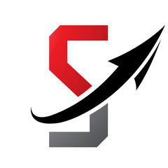 Red and Black Futuristic Letter S Icon with an Arrow