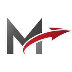 Red and Black Uppercase Letter M Icon with an Arrow