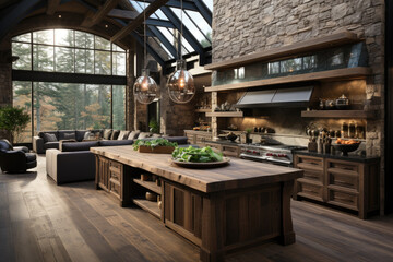 trunk design solid wood dining table in Organic interior design of modern dining room 