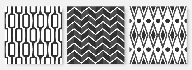 Geometric seamless pattern retro vintage flat set. Black white silhouette texture textile paper gift wrap fabric design furniture scandinavian style wallpaper room interior decor trendy ornament