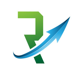 Green and Blue Futuristic Letter R Icon with a Glossy Arrow