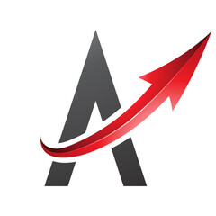 Red and Black Futuristic Letter A Icon with a Glossy Arrow