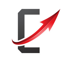 Red and Black Futuristic Letter C Icon with a Glossy Arrow
