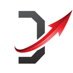 Red and Black Futuristic Letter D Icon with a Glossy Arrow