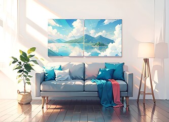 modern living room with sofa, ai generated 
