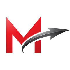 Red and Black Uppercase Letter M Icon with a Glossy Arrow