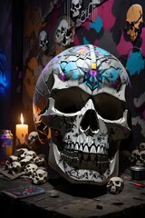 Ethereal Echoes Hyper-Realistic Skullscape in Art Hoe, Hackercore, and Fantasy Graffiti with Generative AI




