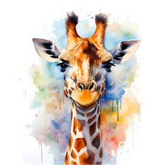 Naklejki  Photo of an intricate watercolor painting capturing the majestic face of a giraffe