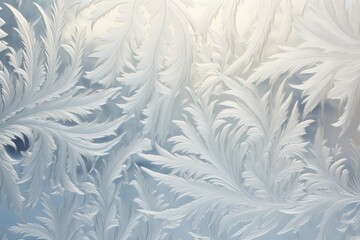 Frost creates fascinating patterns on a window in winter - obrazy, fototapety, plakaty
