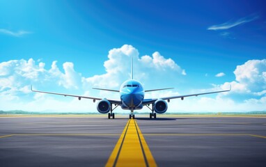 An aircraft on a blue runway. Generative AI