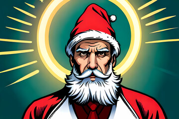 Comic book style serious Santa Claus with halo