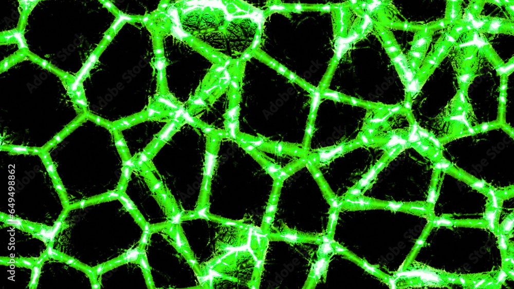 Poster lines of glowing pattern with moving cells. design. changing cell patterns with bright lines on blac