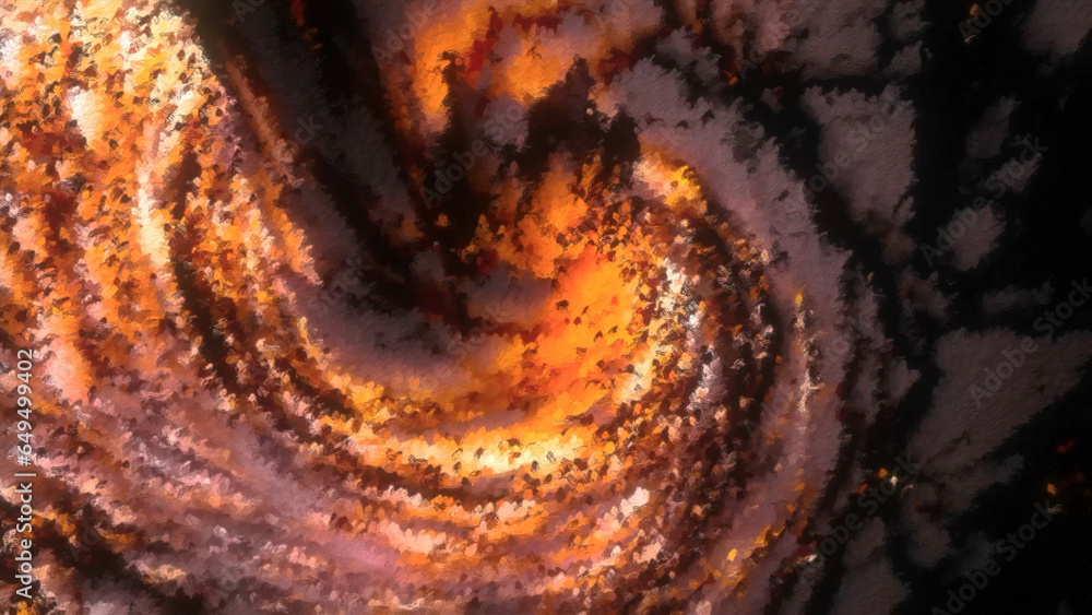 Poster colorful fog vortex with shiny particles. motion. cosmic swirling vortex of shimmering particles. fo