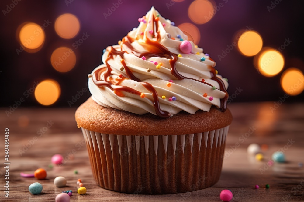 Poster appetizing cake. background with selective focus and copy space