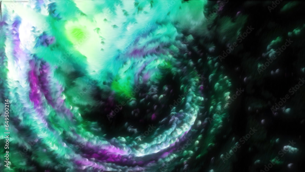 Poster spiral cosmic explosion. motion. swirling misty spiral with shiny particles. colorful spiral rotates