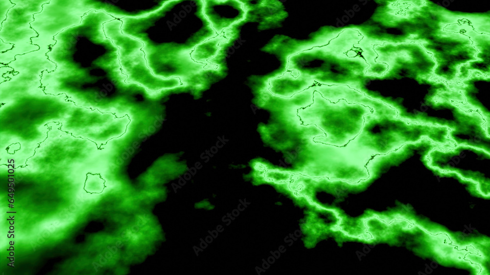 Poster bright spots with moving neon lines on black background. design. plasma spots move and glow in dark 