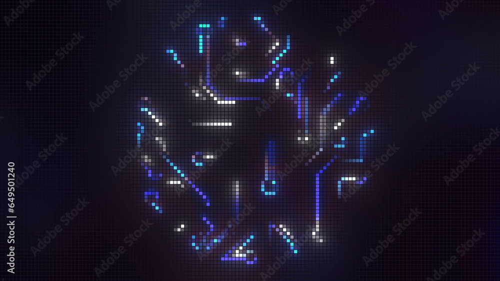 Poster virtual animation with moving brain neurons. motion. glowing lines moving in shape of brain. compute