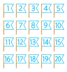 手描きのクレヨン素材　20までの数字アイコンセット