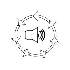 Volume reduce icon. Low noise level symbol. less hear icon. Reduction quiet icon. Speaker symbol. Vector illustration. EPS 10.