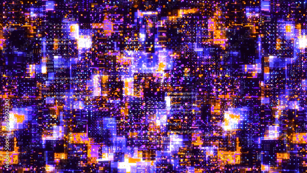 Poster virtual space with space computer code. motion. colorful computer programs and virtual codes in infi