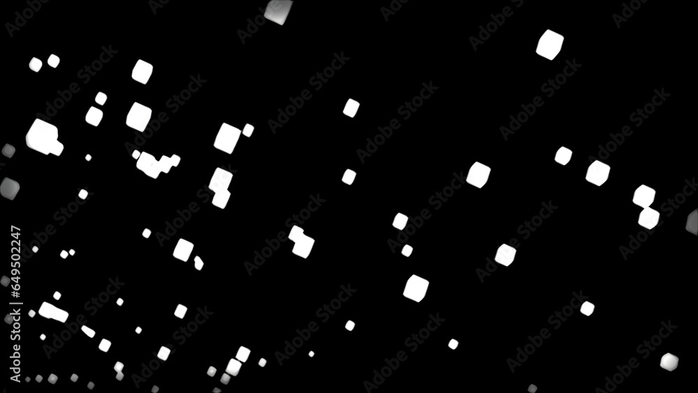 Poster stream of pulsating cubes in space. design. glowing cubes in air. animation with flying 3d cubes in 