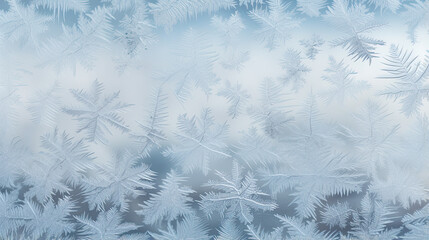 Winter frost patterns on glass. Ice crystals or cold winter background. 