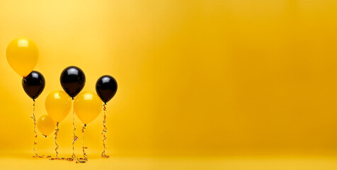 Celebração de Ofertas: Balões Amarelos e Pretos na Black Friday