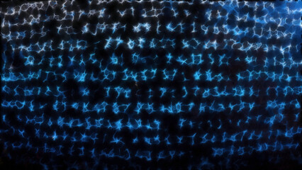 Digital background with glowing values. Motion. Encrypted digital code in stream of numbers. Computer stream of numbers with glowing values