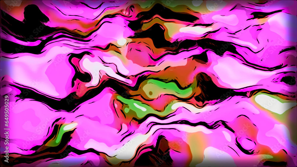 Poster colorful spots move in fluid pattern with lines. motion. animation of background pattern of colorful