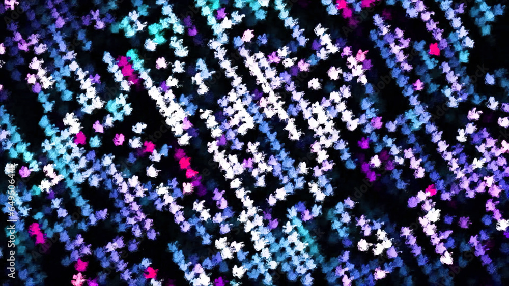 Poster moving stripes of colorful dots in disco style. motion. colorful bright dots move in stripes in rota
