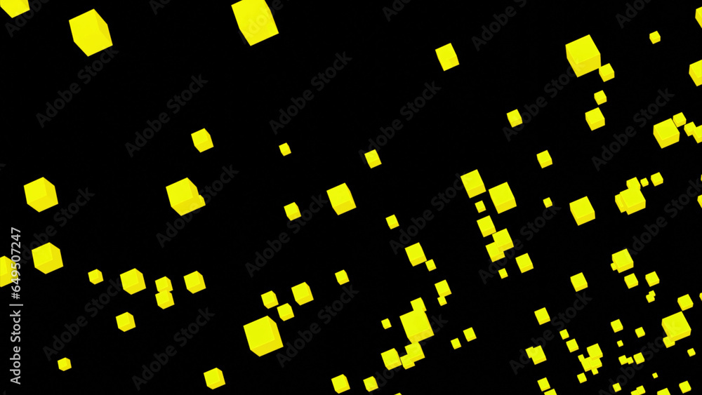 Aufkleber 3d cubes are moving in virtual stream. design. flying stream of colored cubes on black background. v