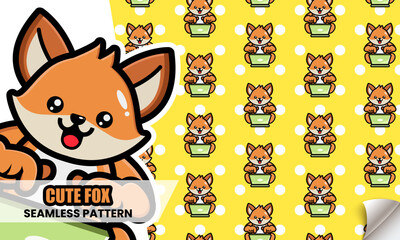 Seamless pattern with cute fox. Cartoon fox vector illustration