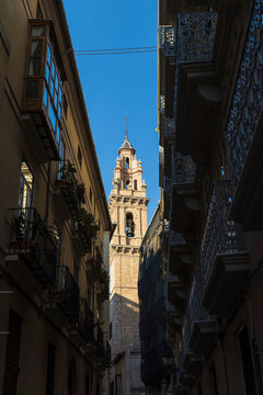 Spain, Valencia, Bell tower of Church of St. Thomas and St. Philip Neri