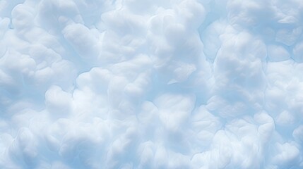 Fluffy, white cotton cloud texture background, capturing the soft, billowy appearance of cotton candy clouds in a blue sky. Great for dreamy and whimsical design concepts. - obrazy, fototapety, plakaty