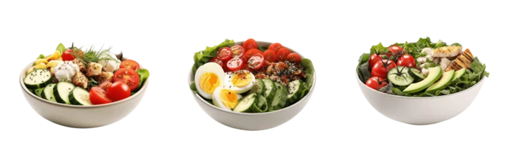 Foto op Plexiglas A set of three salad in bowl isolated on transparent background © Shakeel