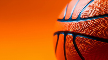 Close up detailed image of a basketball ball on an orange gradient background