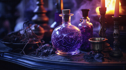Obraz na płótnie Canvas Close-Up of Purple Prosperity Potion in the Apothecary Room, Herbalist
