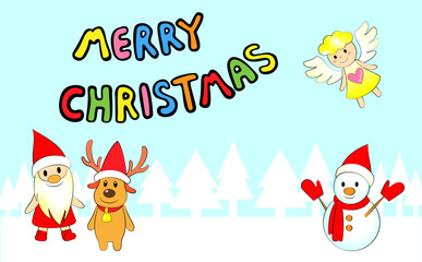MerryChristmas.Cute Christmas landscape illustration