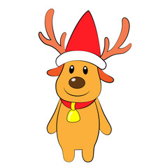 Merry Christmas. An illustration of a cute reindeer wearing a red hat.