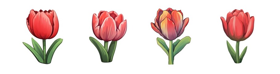 Set of red tulips isolated png
