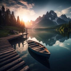 Fototapeta premium Enchanting Lakeside Oasis at Golden Sunset