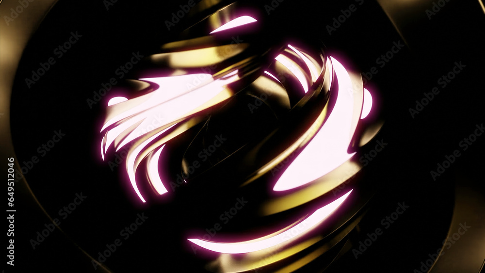 Poster futuristic 3d structure with rotating ball. design. neon lines glow in rotating abstract ball. metal