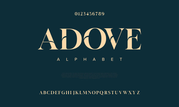 Adove premium luxury elegant alphabet letters and numbers. Elegant wedding typography classic serif font decorative vintage retro. Creative vector illustration