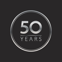 50 years for celebration events, anniversary, commemorative date. silver fifty years logo badge