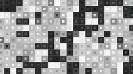 Monochrome squares with dots blink. Motion. Retro style of flashing squares with dots on white background. Game background for transitions with flashing squares