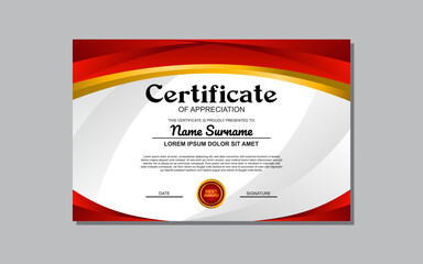 A certificate template with a red and yellow wavy design is a versatile asset suitable for creating eye-catching, modern certificates for various occasions and events.