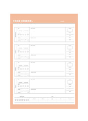 (Pastel) Food Journal Planner. Plan you food day easily. Vector illustration.