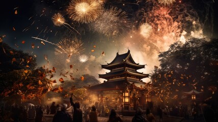 Japan festival celebrating with night sky background. - obrazy, fototapety, plakaty